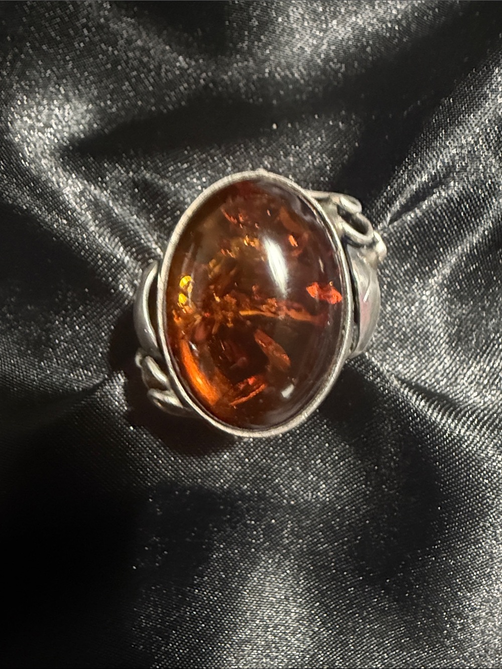 Vintage Polish Sterling Silver Baltic Amber Ring. Hallmarked Wrodaw Studio Art.